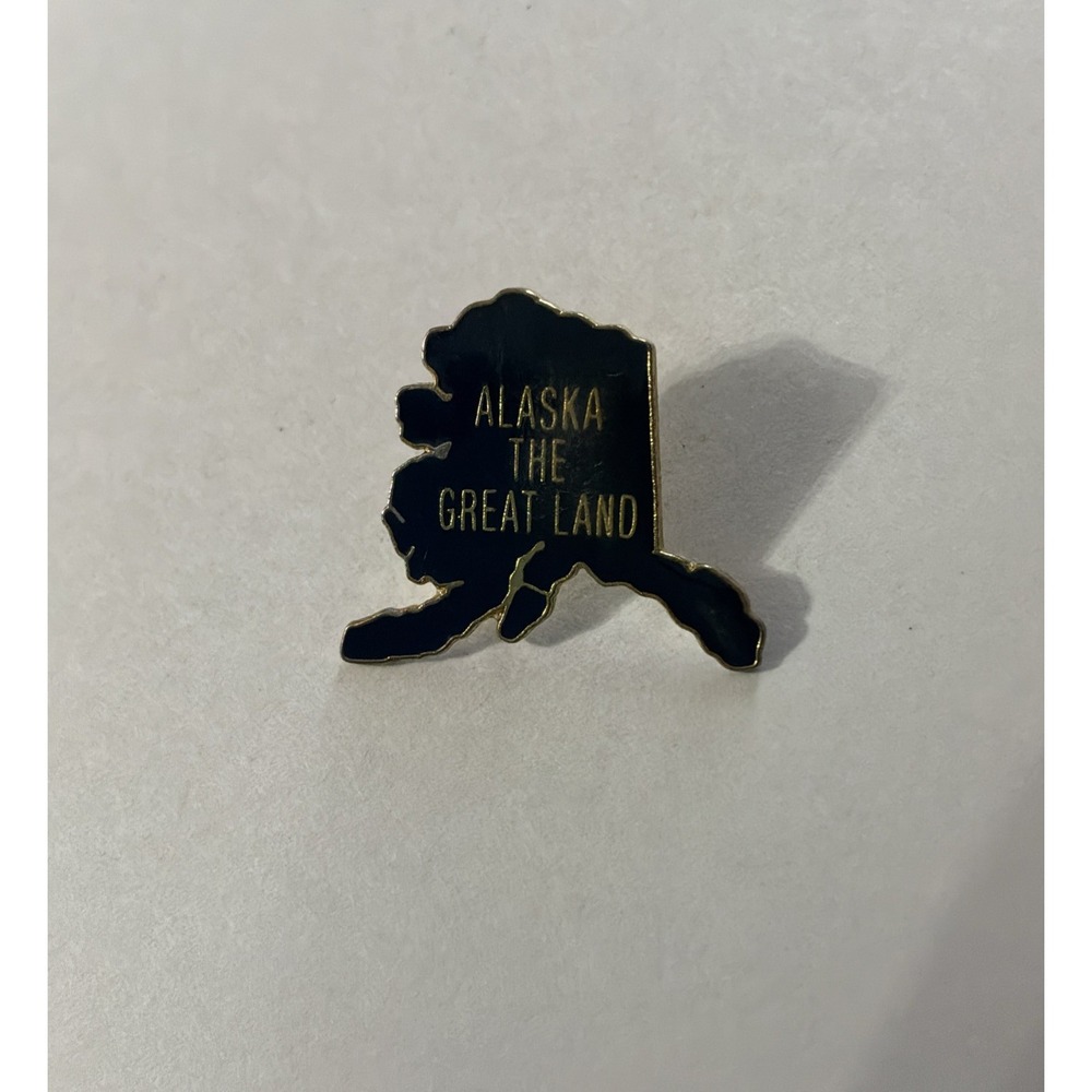Alaska The Great Land Enamel Lapel Pin Black Gold State Silhouette Brooch